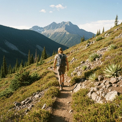 Person hiking on a trail in a lush nature reserve near Fort Myers, surrounded by green foliage.